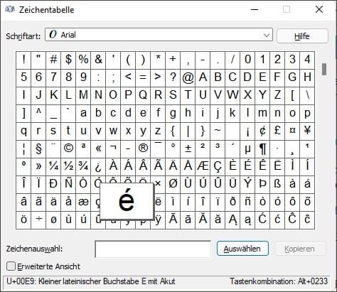 Zeichentabelle